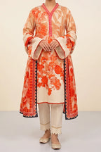 Aryana By KBC Fashion - 3PC Unstitched Printed Lawn Suit (White & Orange)