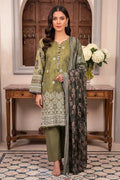Rimal Vol 118 – Embroidered Unstitched 3-Piece Lawn Suit (Olive Green)