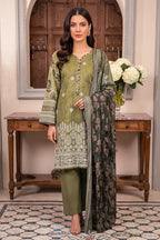 Rimal Vol 118 – Embroidered Unstitched 3-Piece Lawn Suit (Olive Green)