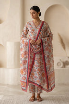 Beechtree - 2piece Stitched suit (Shirt & Dupatta) (Soft Cream)