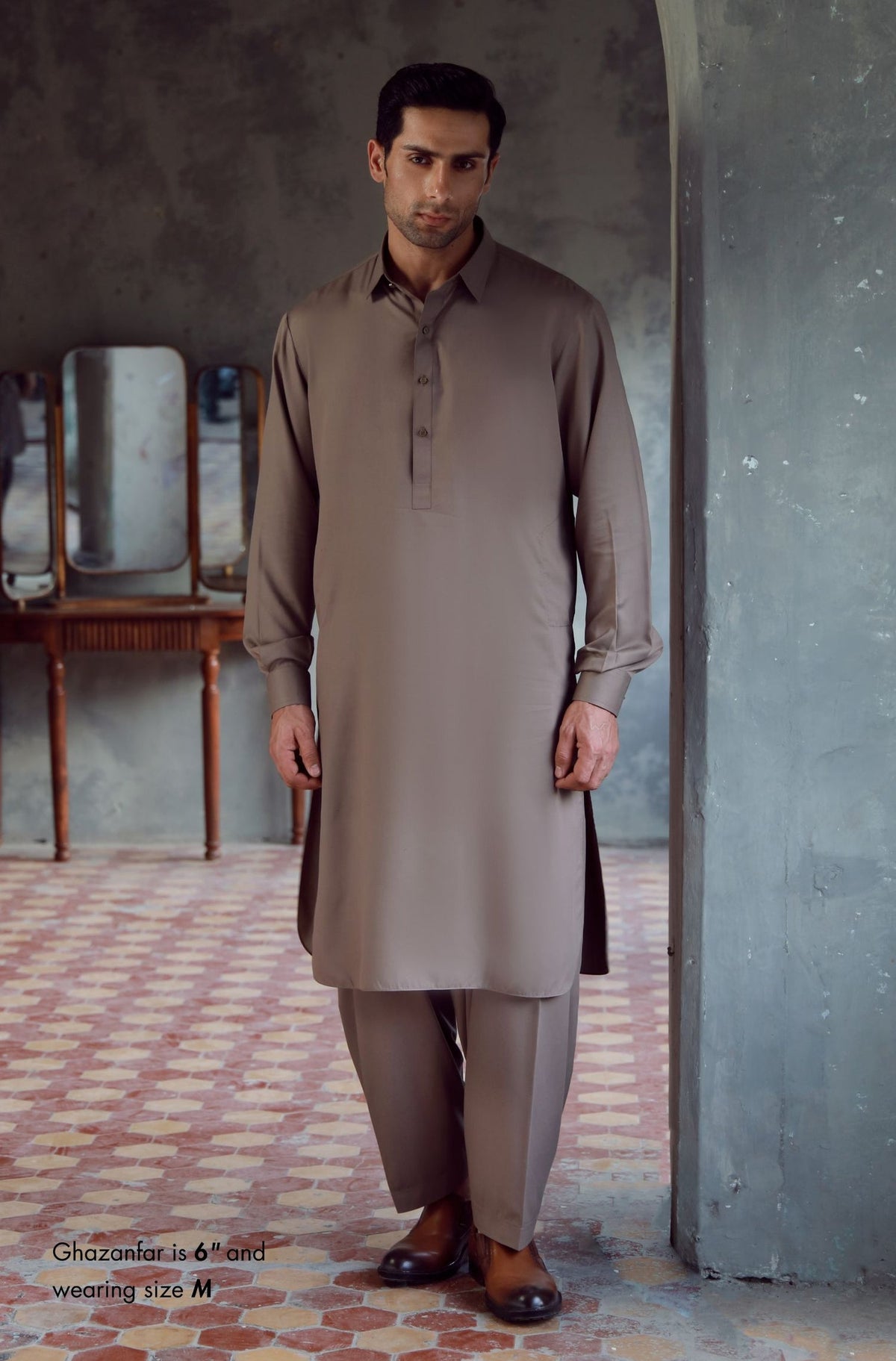 Grace Men’s Wash & Wear Unstitched Fabric Suit (Sand Grey)