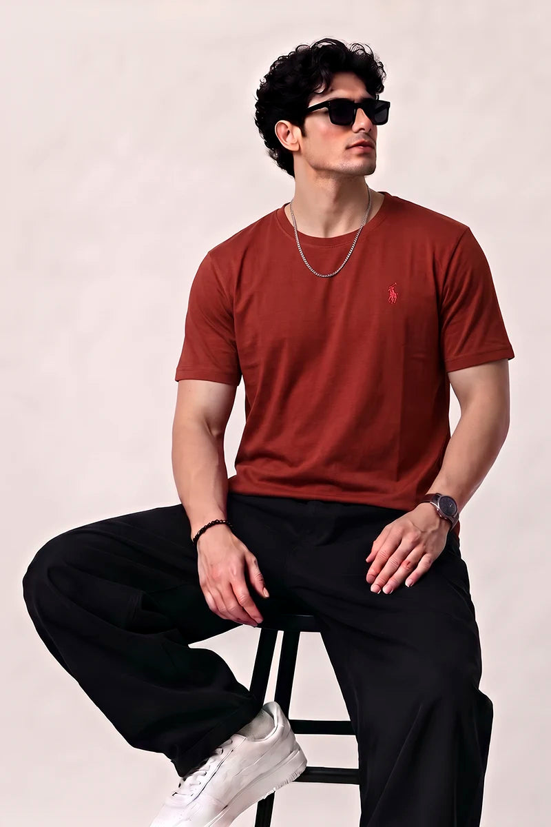 Polo Round Neck Dri-Fit T-Shirt - Dark Peach