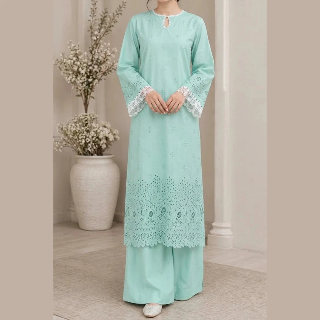 Zebaish by KBC Fashion – 2-Piece Stitched Embroidered Lawn Suit – Ice Green