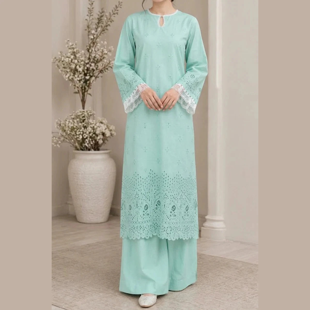 Zebaish by KBC Fashion – 2-Piece Stitched Embroidered Lawn Suit – Ice Green
