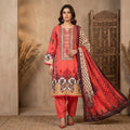 Orchid by KBC Fashion – Printed Khaddar 3 Piece Unstitched Suit – [Coral Red]