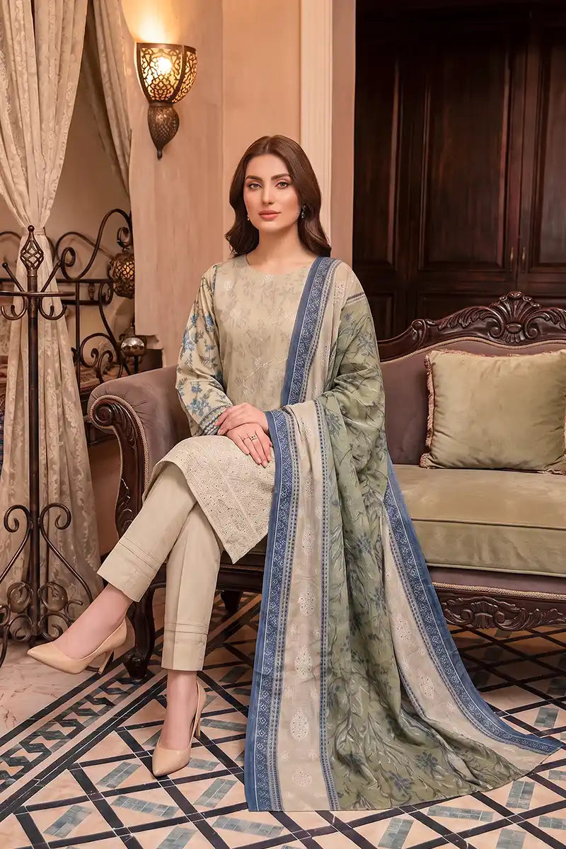 Rimal Vol 118 – Embroidered Unstitched 3-Piece Lawn Suit (Sage Beige)
