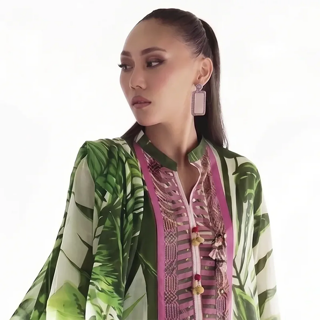 Agha Noor 3-Piece Unstitched Printed Premier Cambric Suit – Pista & Green