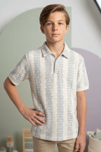 Boy’s Textured Knit Polo Shirt - Silver Rust