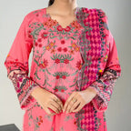 Aarzoo By KBC Fashion – 3 Piece Unstitched Embroidered Lawn Suit  – Coral Pink