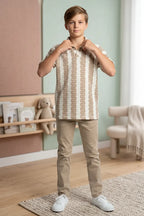 Boy’s Textured Knit Polo Shirt - Beige