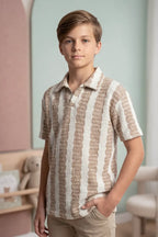 Boy’s Textured Knit Polo Shirt - Beige