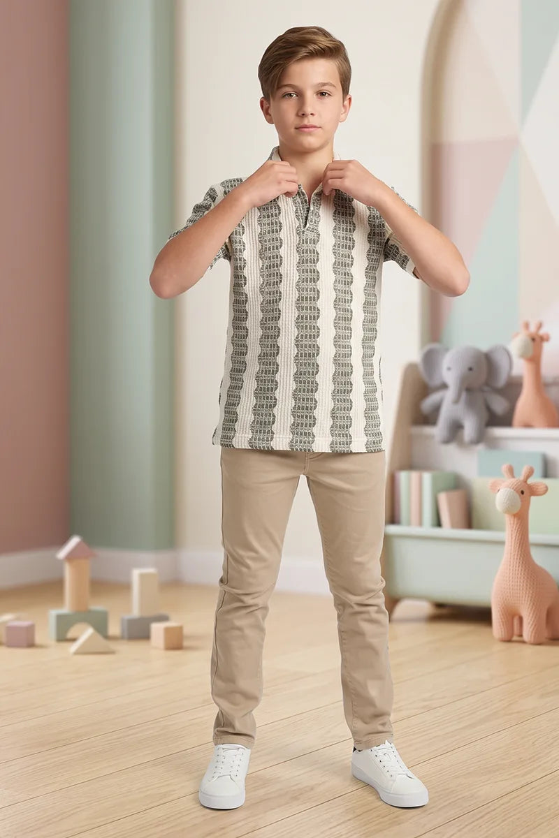 Boy’s Textured Knit Polo Shirt - Fuscous Gray