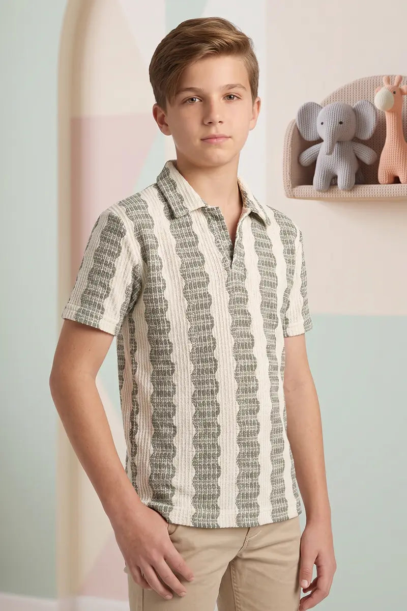 Boy’s Textured Knit Polo Shirt - Fuscous Gray