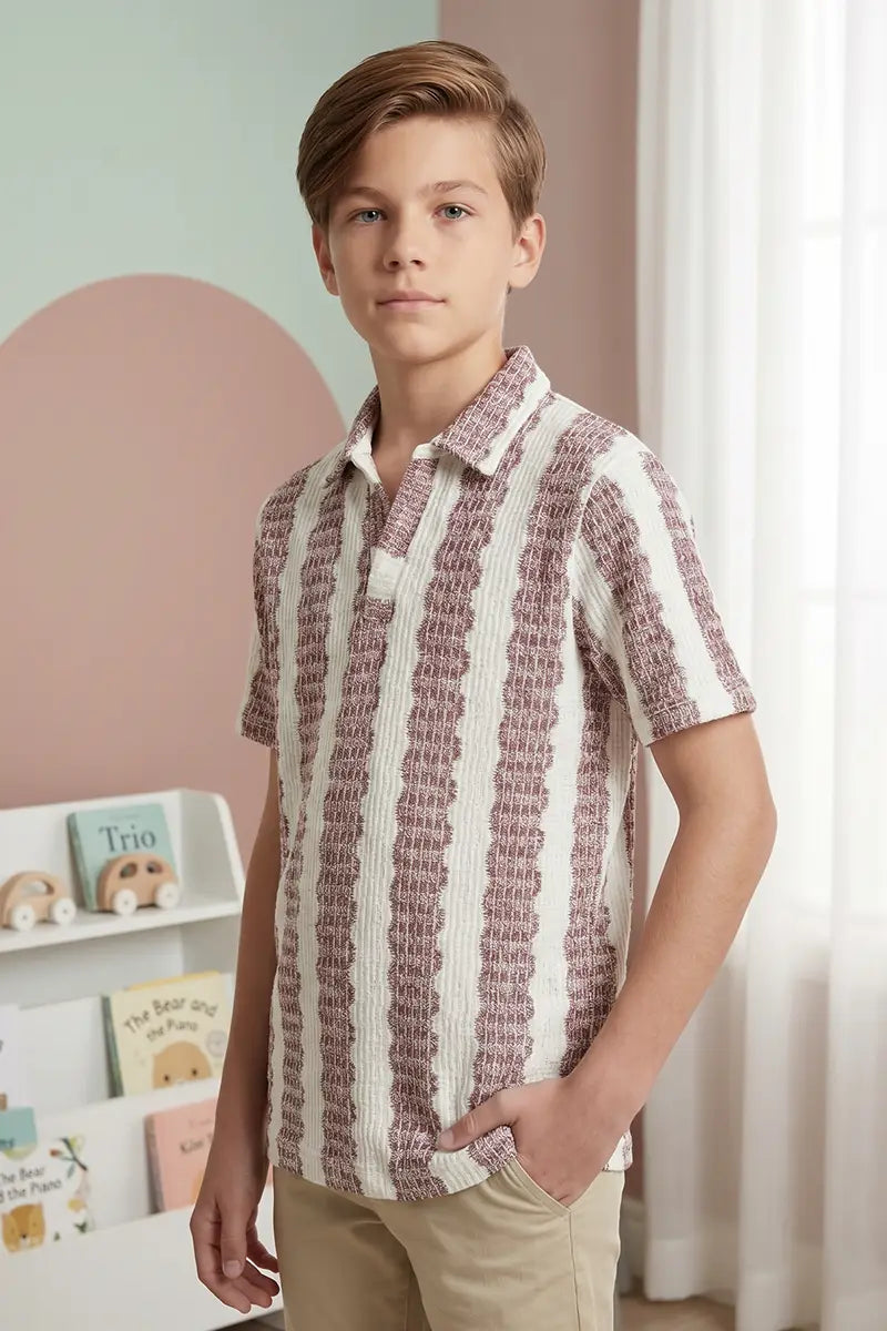 Boy’s Textured Knit Polo Shirt - Purple