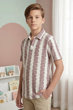 Boy’s Textured Knit Polo Shirt - Purple