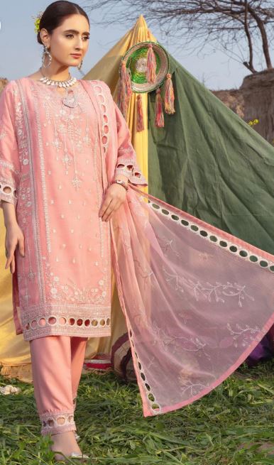Rang-E-Falak -- Stitched Embroidered 3Pc Crinkle Chiffon3 PIECE