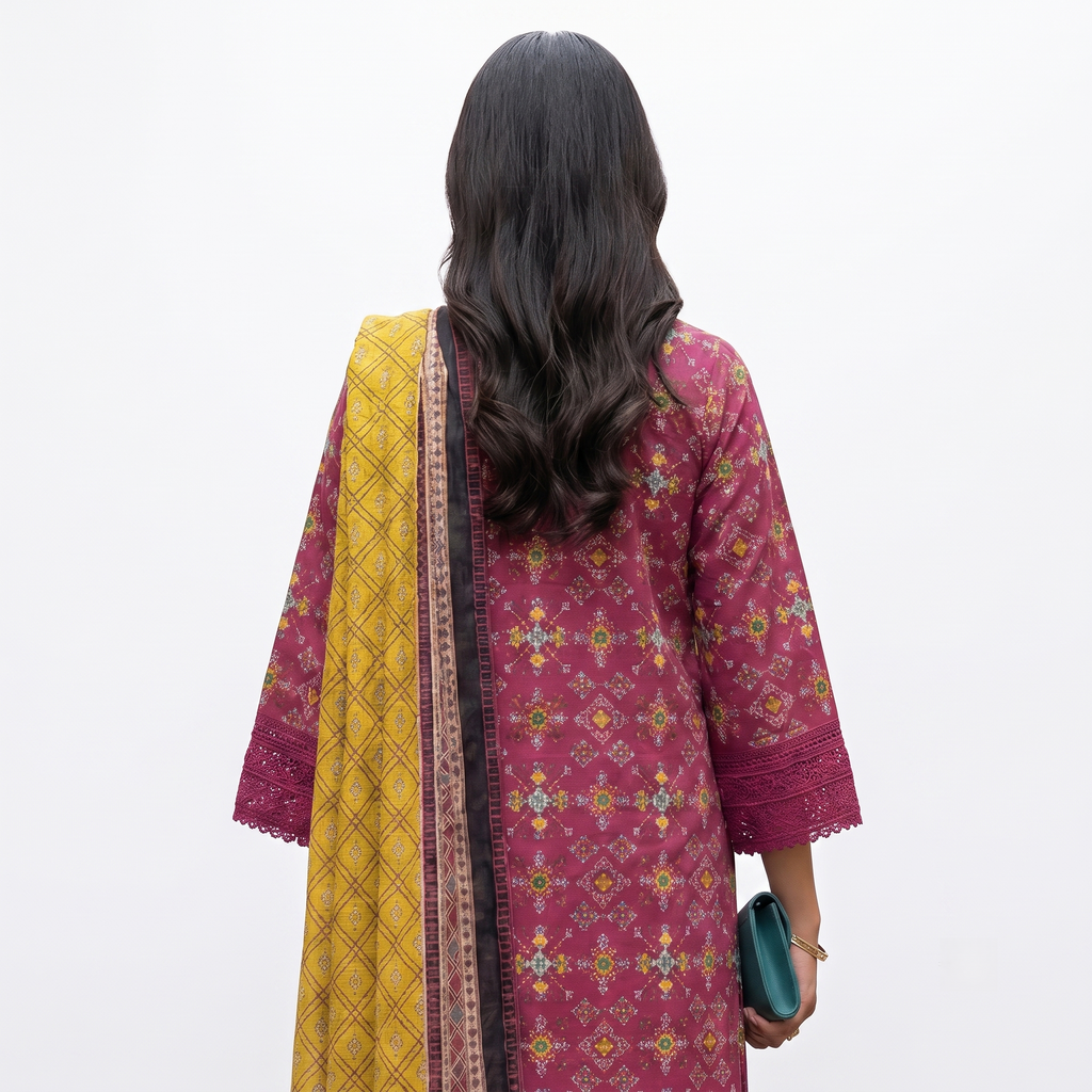 Keyseria by Jaffrani Textile Chapter-5 3PC Unstitched Printed Lawn Suit (Red & Yellow)
