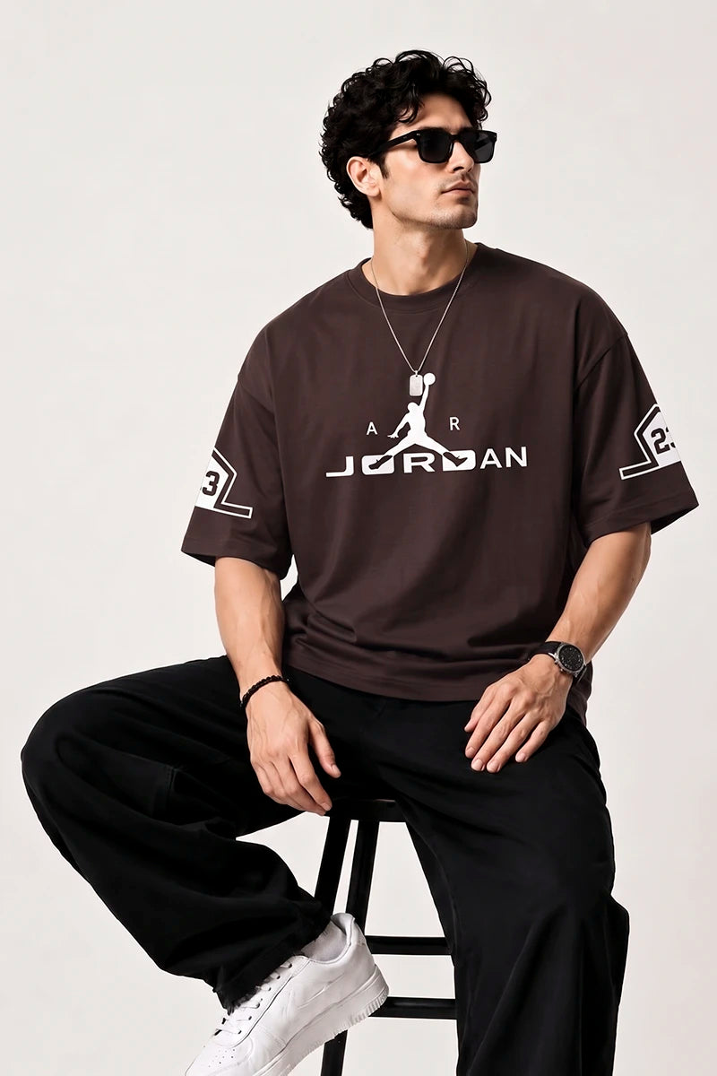 Jordan Drop Shoulder Printed T-Shirt - Brown