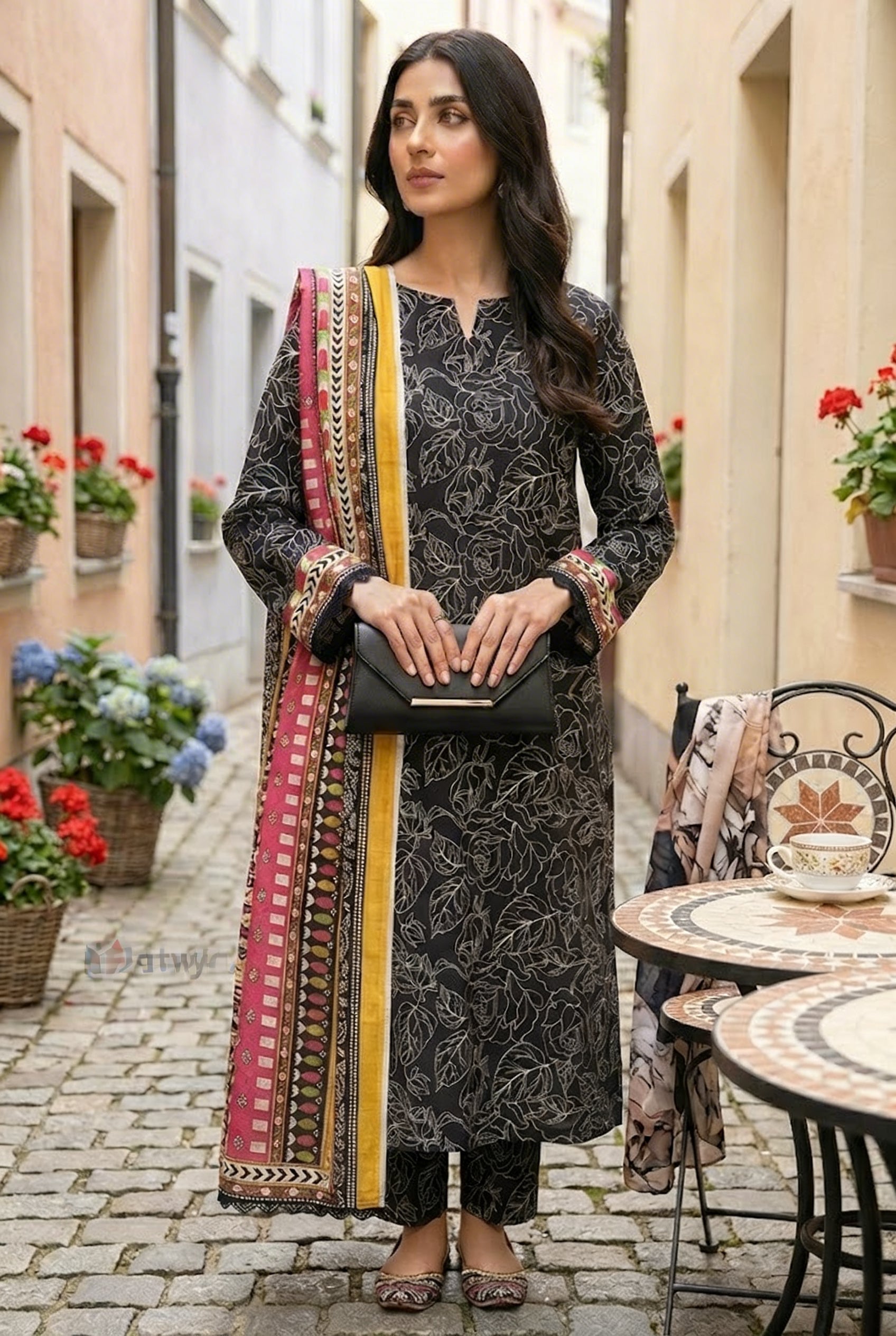 Keyseria By Jaffrani-3PC Unstitch Lawn Chapter-5-(Black & floral)