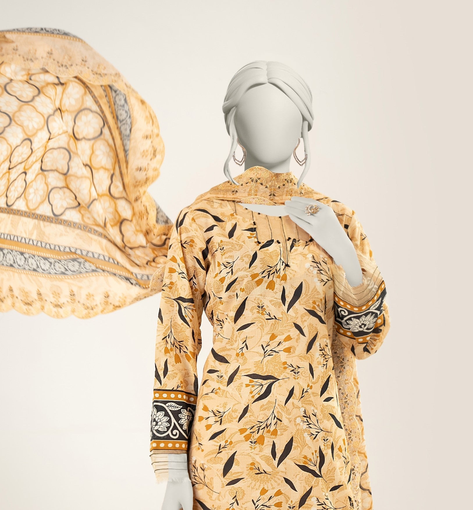 Golden Ochre Desire – Unstitched Embroiderd Lawn Suit