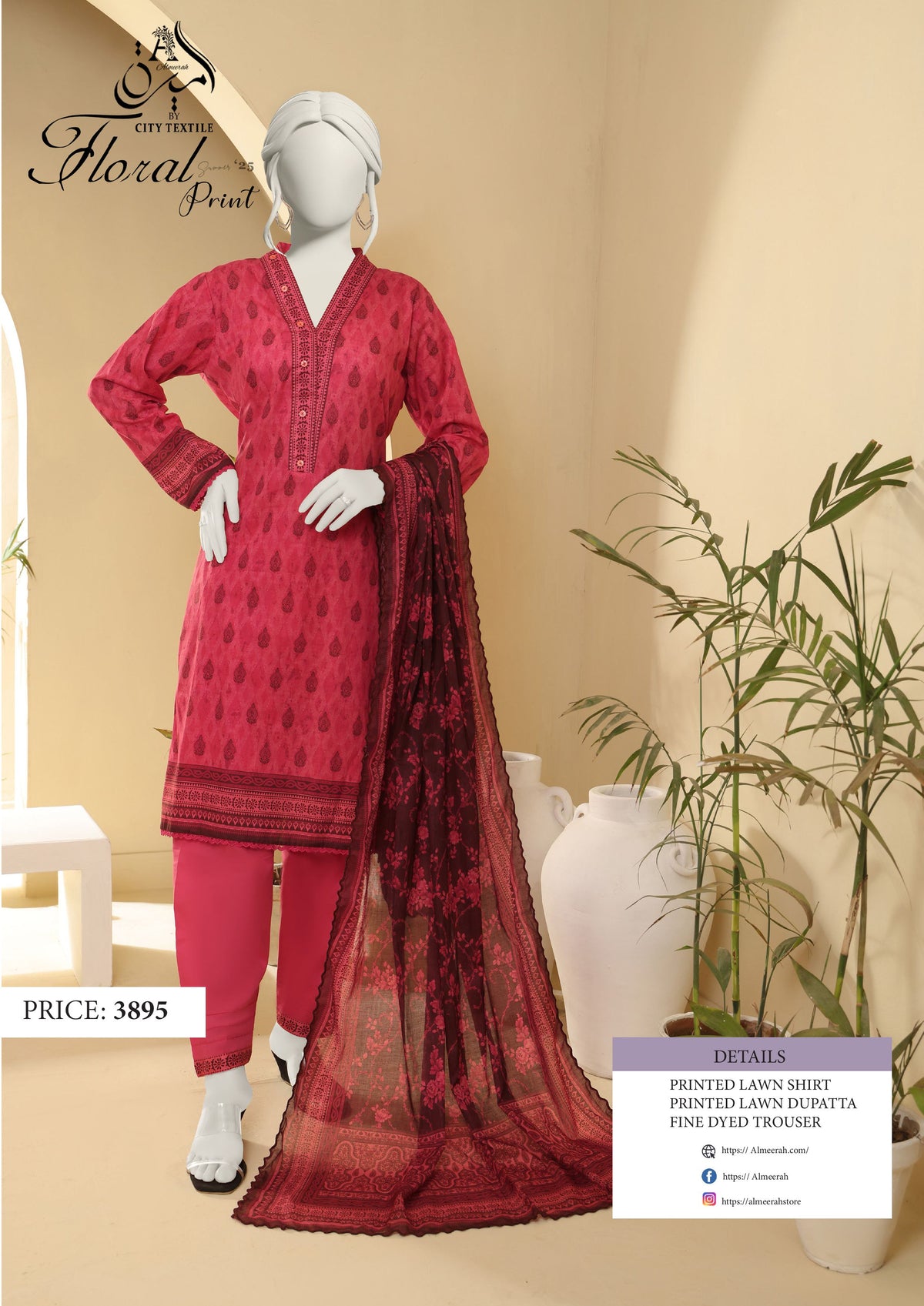 ALMEERAH-FLORAL – Unstitched 3 Piece Lawn Suit