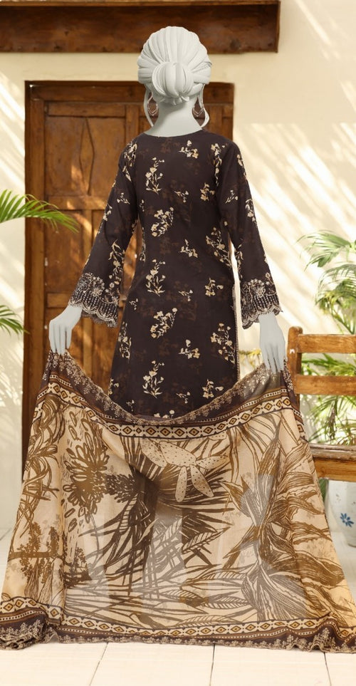 Almeerah Elysia Luxury - Embroided Unstiched 3 Piece (Dark Brown)