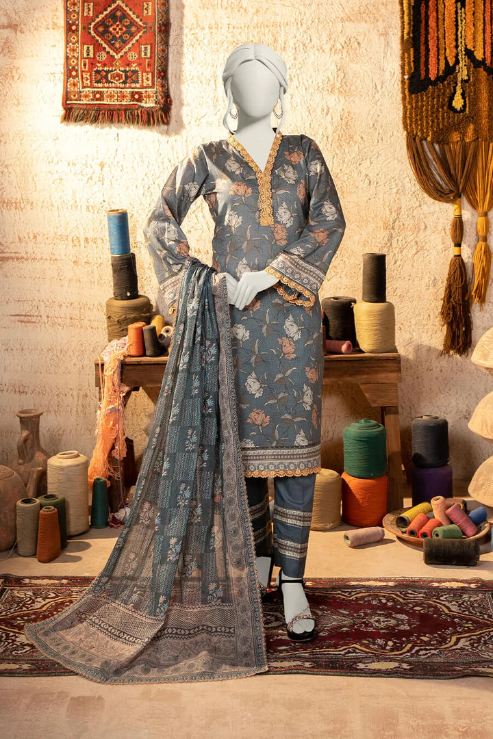 Almeerah Estiva – Premium Digital Three Piece Suit (Grey)