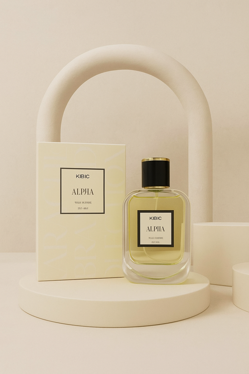 Kiehl's Alpha perfume bottle and packaging on a neutral background