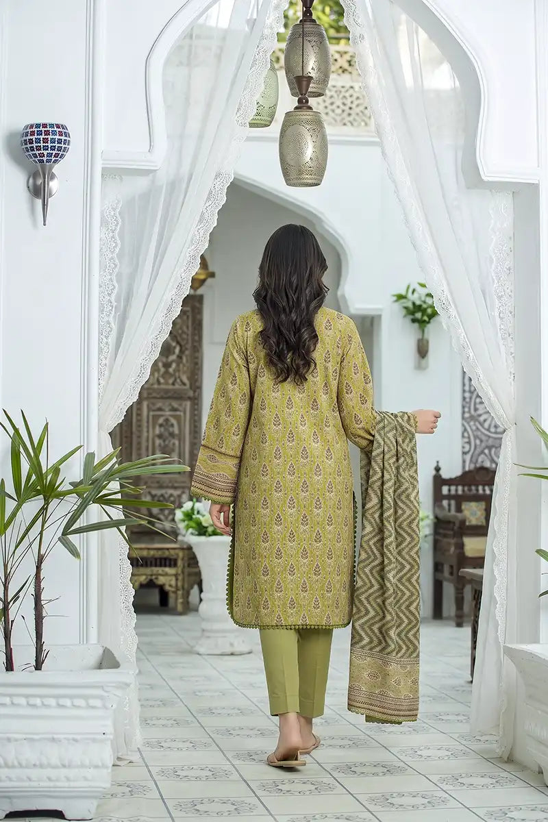 Zsh Stitched 3pc Printed Lawn Suit (Moss Green)