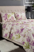 Premium Cotton Fitted Bed Sheet Set By KBC (Purple Floral)