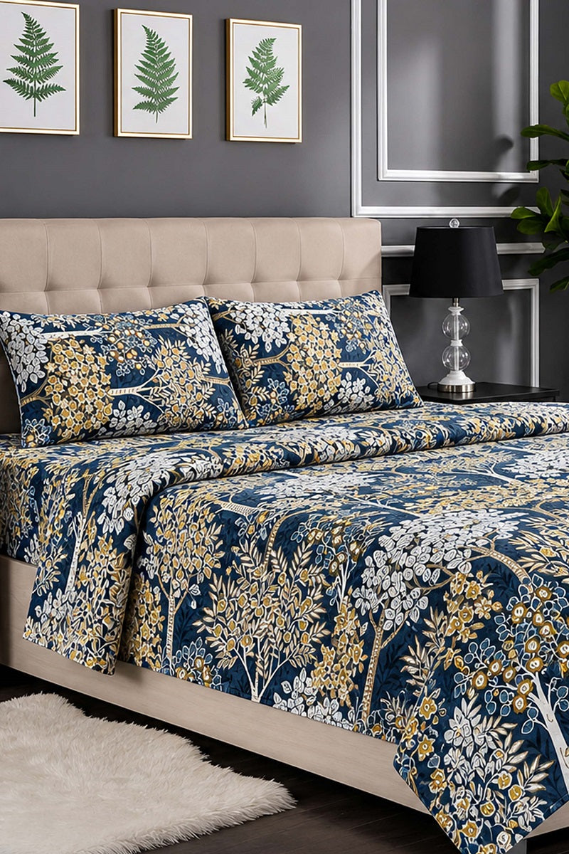 Premium Cotton Fitted Bed Sheet Set By KBC (Navy Blue)
