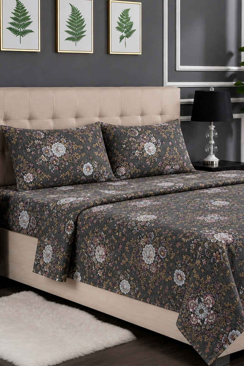 Premium Cotton Fitted Bed Sheet Set By KBC (Dark Brown)