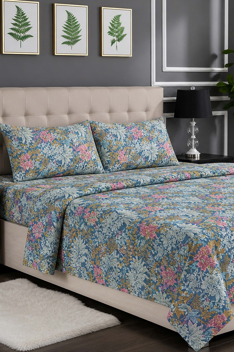 Premium Cotton Fitted Bed Sheet Set By KBC (Sky Blue)