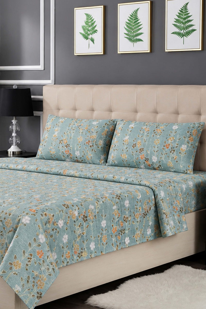 Premium Cotton Fitted Bed Sheet Set By KBC (Teal Blue)