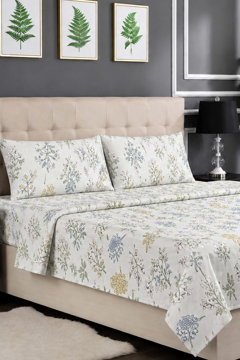 Premium Cotton Fitted Bed Sheet Set By KBC (White)