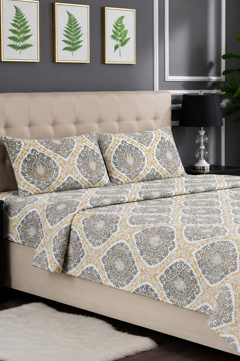 Premium Cotton Fitted Bed Sheet Set By KBC (Beige Gray)