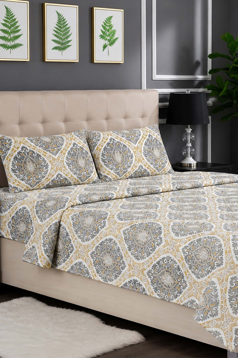 Premium Cotton Fitted Bed Sheet Set By KBC (Beige)
