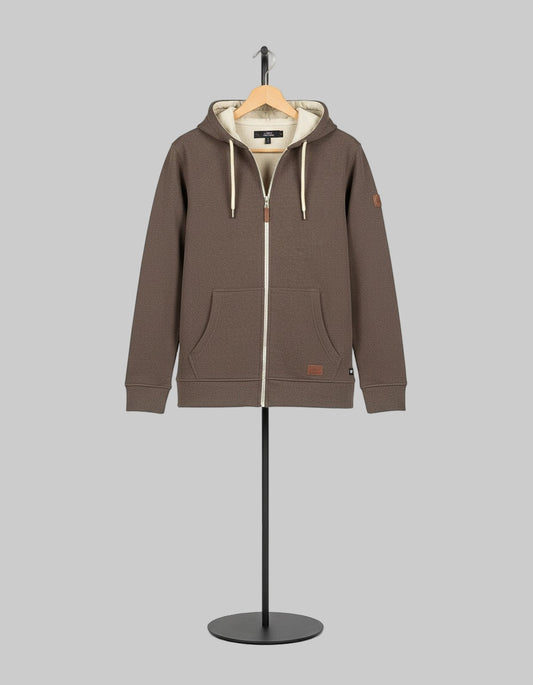 Brown hoodie on a mannequin against a gray background