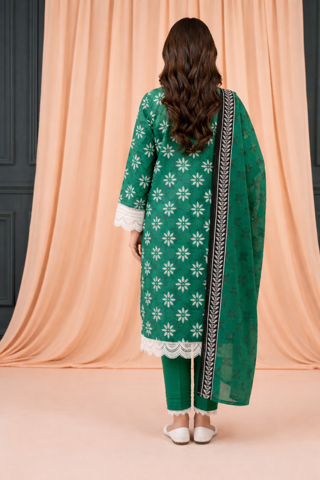 Keyseria By Jaffrani-3PC Unstitch Lawn Chaper-3-(Vibrant Green)