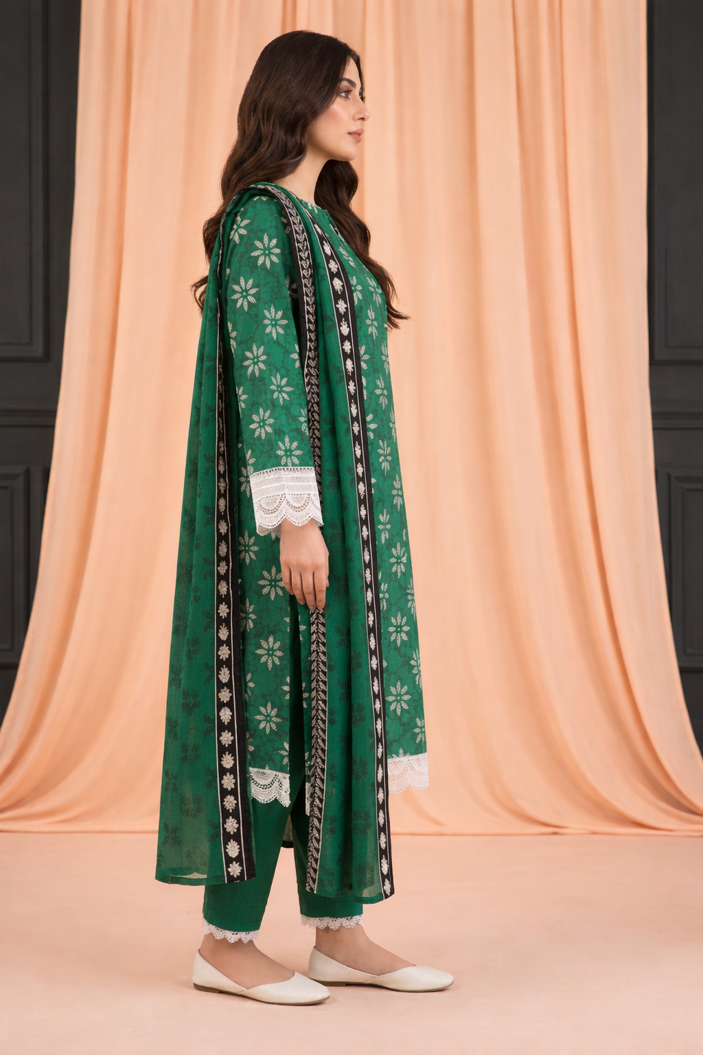 Keyseria By Jaffrani-3PC Unstitch Lawn Chaper-3-(Vibrant Green)