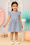 Adorable Girls Checkered & Floral Printed Frock (Cotton)