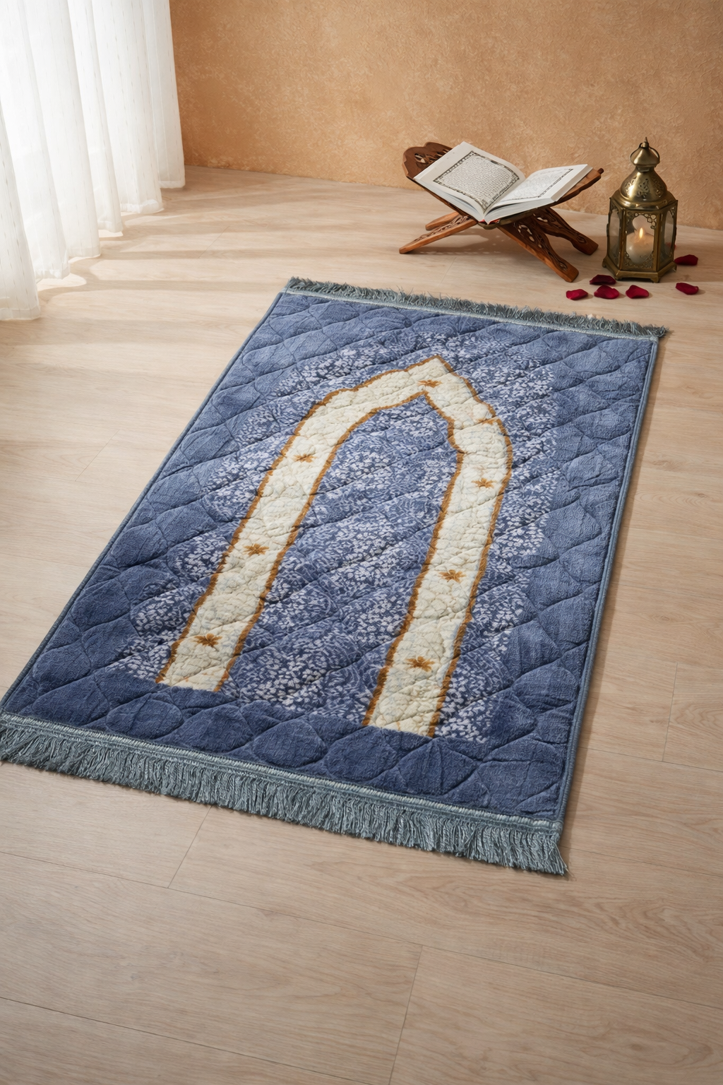 Luxury Velvet Foam Quilted Padded Jai Namaz | Floral Prayer Mat