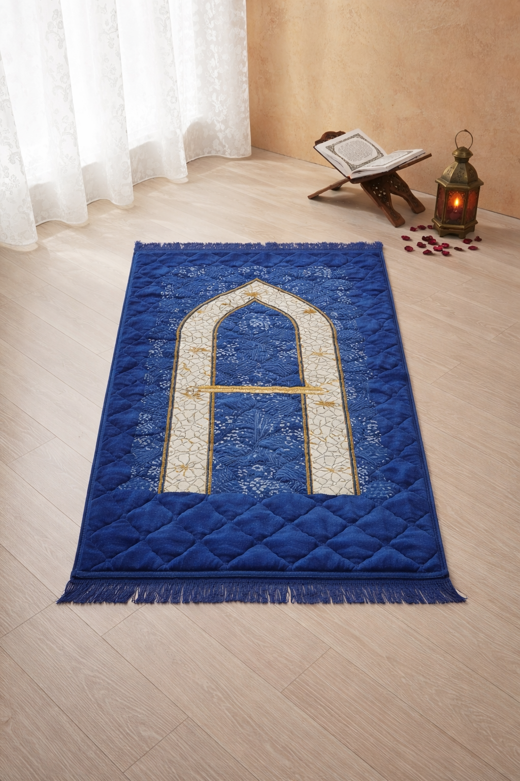 Luxury Velvet Foam Quilted Padded Jai Namaz | Floral Prayer Mat
