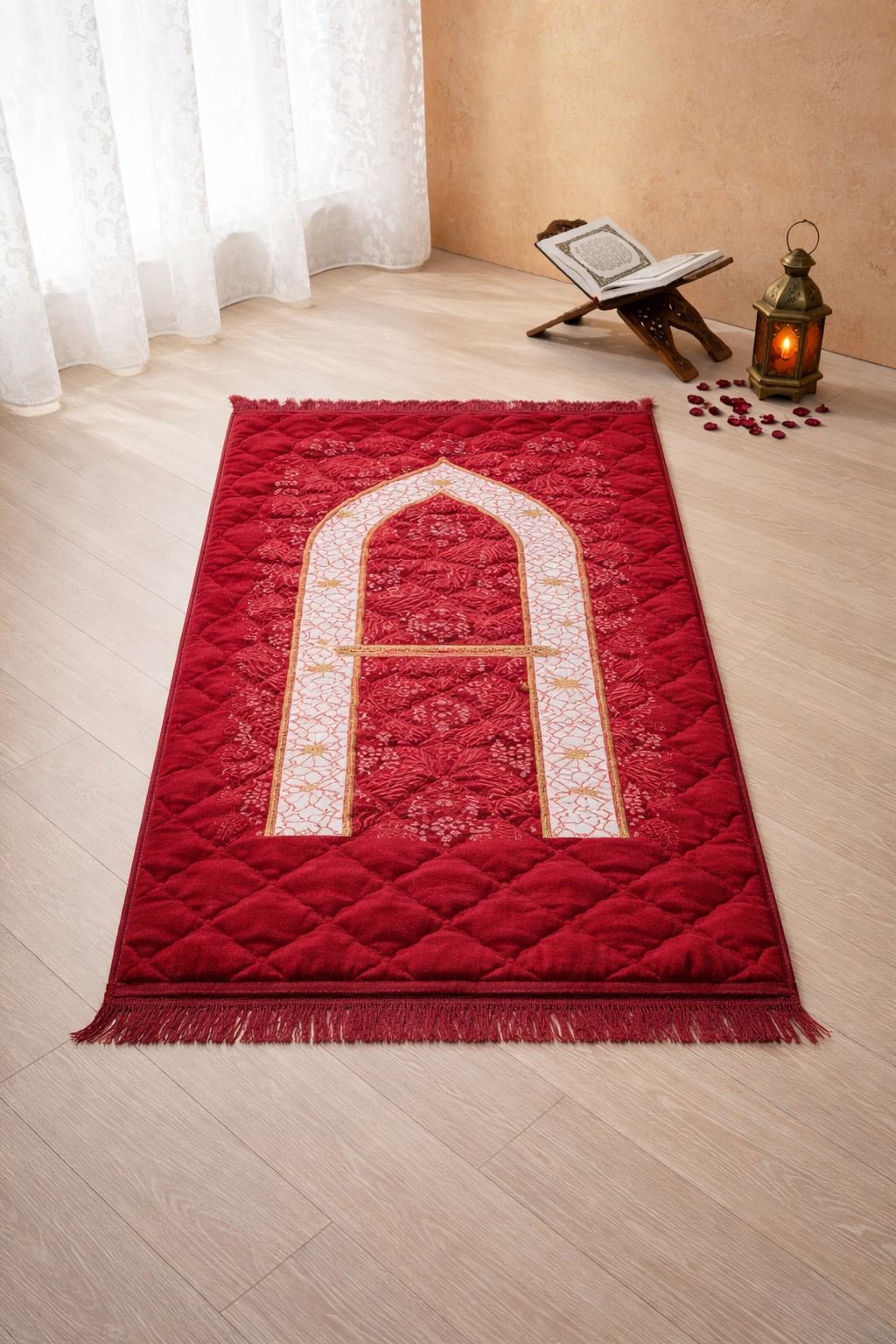 Luxury Velvet Foam Quilted Padded Jai Namaz | Floral Prayer Mat