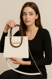 GuccI Inspired White Faux Leather Handbag