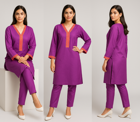 Zellbury Solid Mauve Kurti with Pants same Print– 2 Pc Set