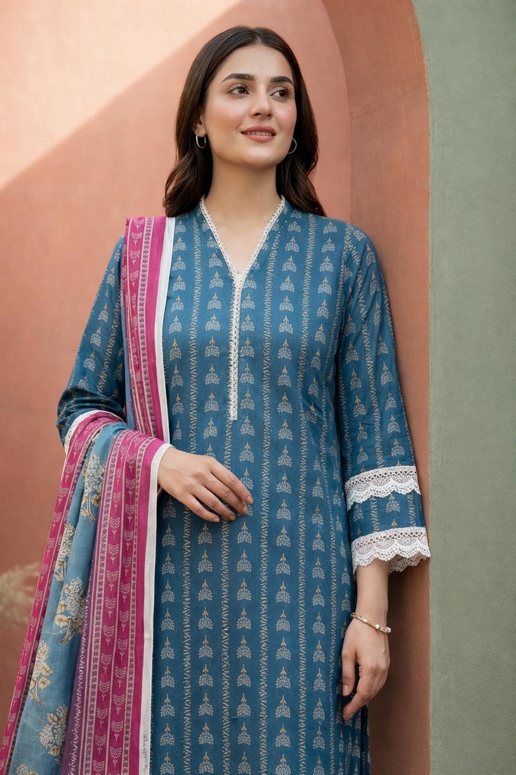 Keyseria By Jaffrani-3PC Unstitch Lawn (Teal Blue)