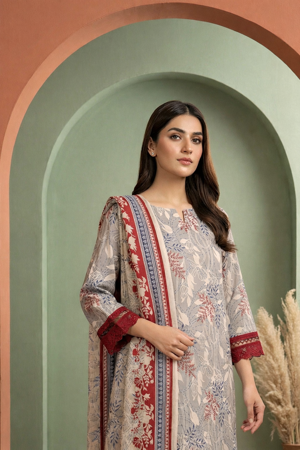 Keyseria By Jaffrani-3PC Unstitch Lawn (Lite peach)