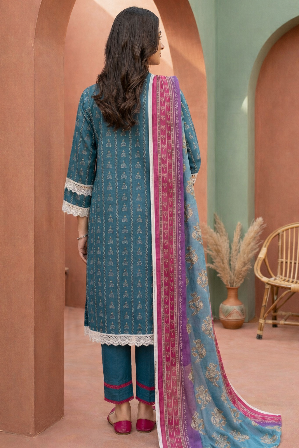 Keyseria By Jaffrani-3PC Unstitch Lawn (Teal Blue)