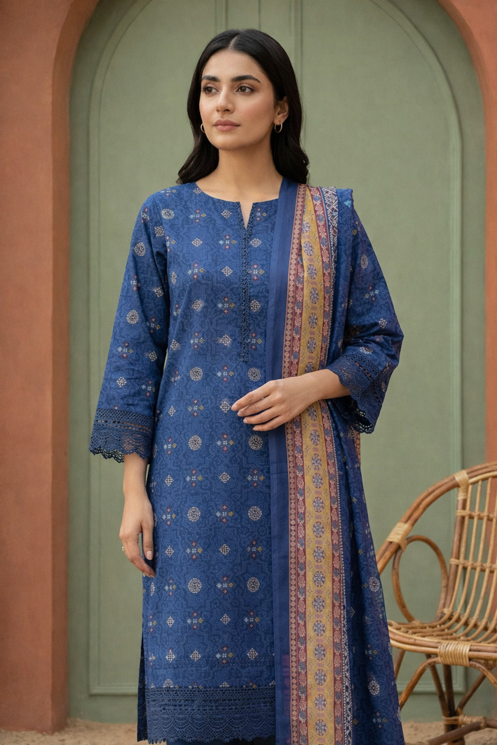 Keyseria By Jaffrani-3PC Unstitch Lawn (Blue)